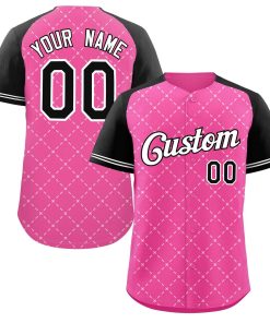 Custom Pink White-Black Rhombus Authentic Baseball Jersey