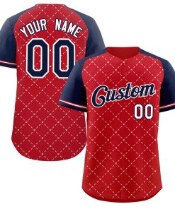 Custom Red Navy-White Rhombus Authentic Baseball Jersey