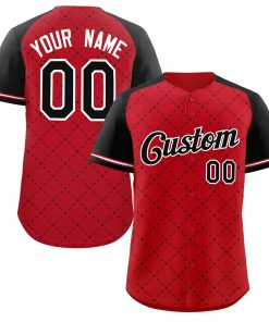 Custom Red Black-White Rhombus Authentic Baseball Jersey