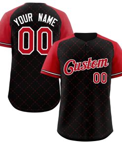 Custom Black Red-White Rhombus Authentic Baseball Jersey