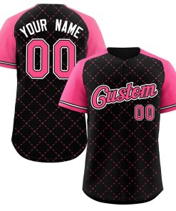 Custom Black Pink Black-White Rhombus Authentic Baseball Jersey