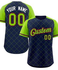Custom Navy Neon Green Navy-Red Rhombus Authentic Baseball Jersey