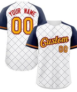 Custom White Yellow Navy-Red Rhombus Authentic Baseball Jersey