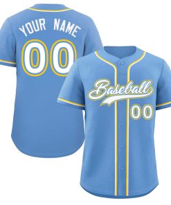 Custom Light Blue White-Yellow Classic Style Authentic Baseball Jersey