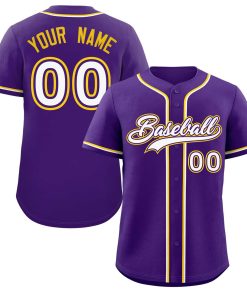 Custom Purple White-Gold Classic Style Authentic Baseball Jersey