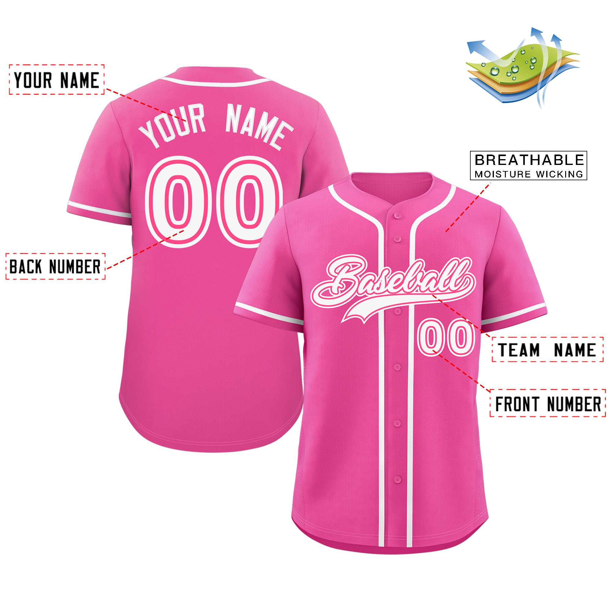 Custom Pink White-Pink Classic Style Authentic Baseball Jersey - Image 2