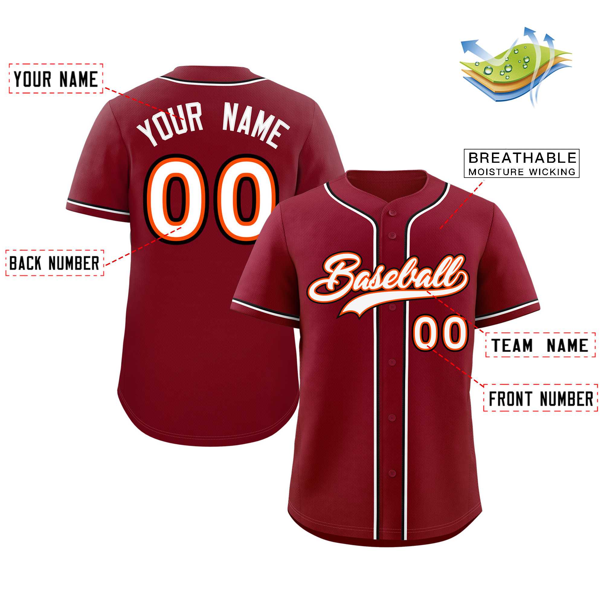 Custom Crimson White-Black Classic Style Authentic Baseball Jersey - Image 2