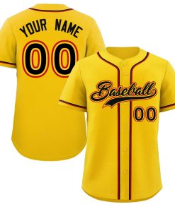 Custom Yellow Black-Red Classic Style Authentic Baseball Jersey