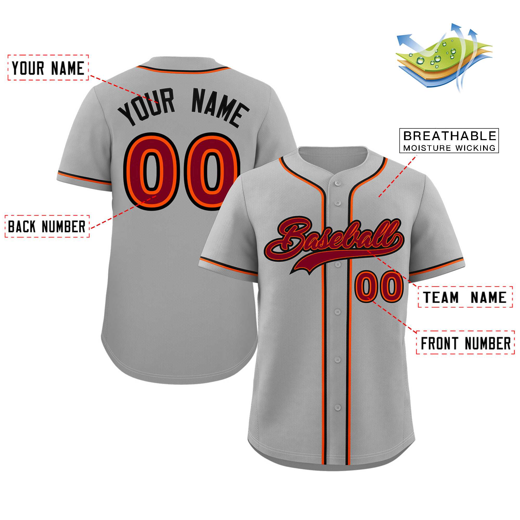 Custom Gray Crimson-Black Classic Style Authentic Baseball Jersey - Image 2