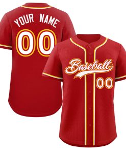 Custom Red White-Gold Classic Style Authentic Baseball Jersey