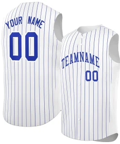 Custom White Royal-White Sleeveless Stripe Fashion Baseball Jersey