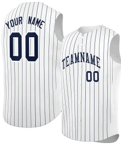 Custom White Navy-White Sleeveless Stripe Fashion Baseball Jersey
