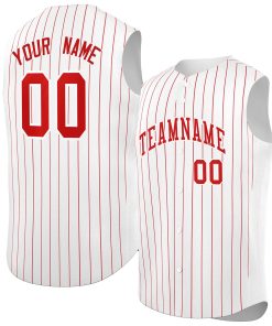 Custom White Red-White Sleeveless Stripe Fashion Baseball Jersey