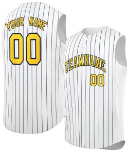 Custom White Gold-Navy Sleeveless Stripe Fashion Baseball Jersey