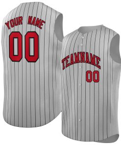 Custom Gray Red-Black Sleeveless Stripe Fashion Baseball Jersey