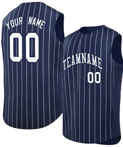 Custom Navy White-Navy Sleeveless Stripe Fashion Baseball Jersey