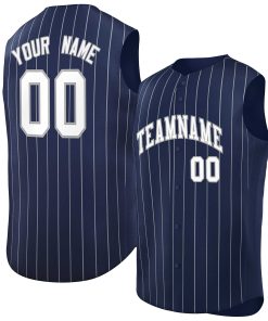 Custom Navy White-Gray Sleeveless Stripe Fashion Baseball Jersey