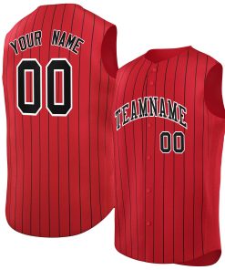 Custom Red Black-White Sleeveless Stripe Fashion Baseball Jersey