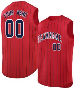 Custom Red Navy-White Sleeveless Stripe Fashion Baseball Jersey