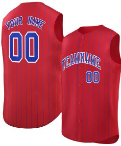 Custom Red Royal-White Sleeveless Stripe Fashion Baseball Jersey