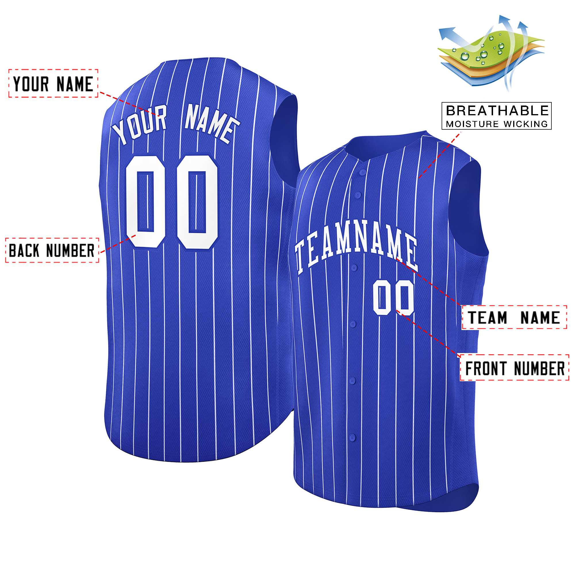 Custom Royal White-Royal Sleeveless Stripe Fashion Baseball Jersey - Image 2