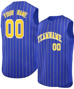 Custom Royal Gold-White Sleeveless Stripe Fashion Baseball Jersey