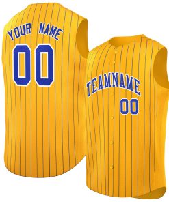 Custom Gold Royal-White Sleeveless Stripe Fashion Baseball Jersey