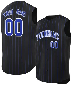 Custom Black Royal-White Sleeveless Stripe Fashion Baseball Jersey