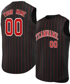 Custom Black Red-White Sleeveless Stripe Fashion Baseball Jersey