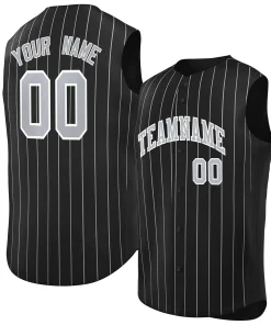 Custom Black Gray-White Sleeveless Stripe Fashion Baseball Jersey