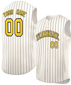 Custom Cream Gold-Black Sleeveless Stripe Fashion Baseball Jersey