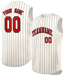 Custom Cream Red-Black Sleeveless Stripe Fashion Baseball Jersey