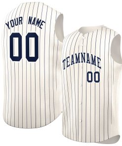 Custom Cream Navy-White Sleeveless Stripe Fashion Baseball Jersey