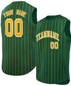 Custom Green Yellow-White Sleeveless Stripe Fashion Baseball Jersey