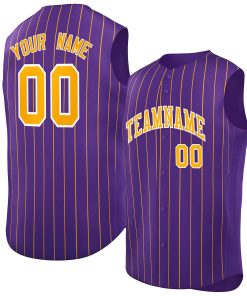 Custom Purple Yellow-White Sleeveless Stripe Fashion Baseball Jersey