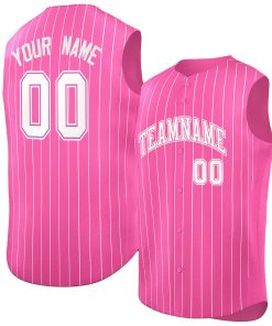 Custom Pink White-Pink Sleeveless Stripe Fashion Baseball Jersey
