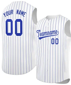 Custom White Royal-White Sleeveless Stripe Fashion Baseball Jersey
