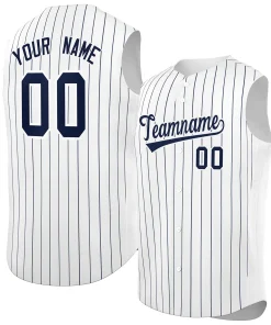 Custom White Navy-White Sleeveless Stripe Fashion Baseball Jersey