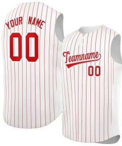 Custom White Red-White Sleeveless Stripe Fashion Baseball Jersey