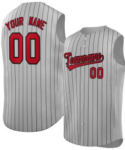 Custom Gray Red-Black Sleeveless Stripe Fashion Baseball Jersey