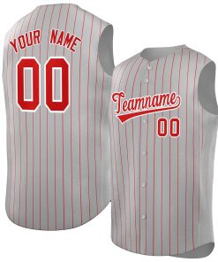 Custom Gray Red-White Sleeveless Stripe Fashion Baseball Jersey
