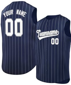 Custom Navy White-Gray Sleeveless Stripe Fashion Baseball Jersey