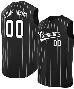 Custom Black White-Black Sleeveless Stripe Fashion Baseball Jersey