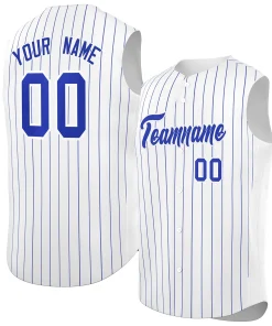 Custom White Royal-White Sleeveless Stripe Fashion Baseball Jersey