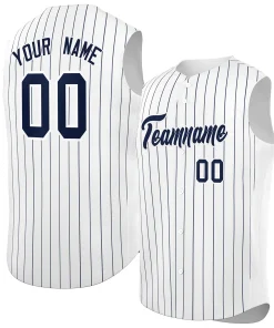 Custom White Navy-White Sleeveless Stripe Fashion Baseball Jersey