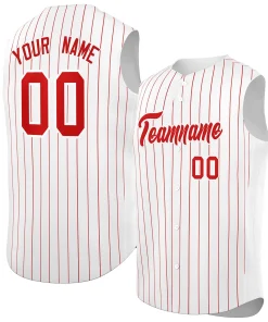 Custom White Red-White Sleeveless Stripe Fashion Baseball Jersey