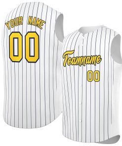 Custom White Gold-Navy Sleeveless Stripe Fashion Baseball Jersey