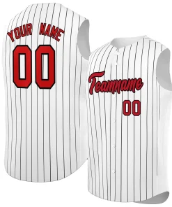 Custom White Red-Black Sleeveless Stripe Fashion Baseball Jersey
