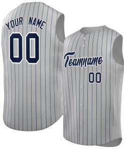 Custom Gray Navy-White Sleeveless Stripe Fashion Baseball Jersey