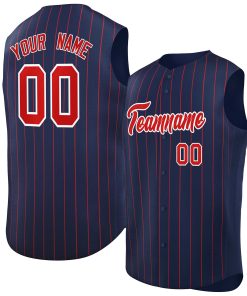 Custom Navy Red-White Sleeveless Stripe Fashion Baseball Jersey